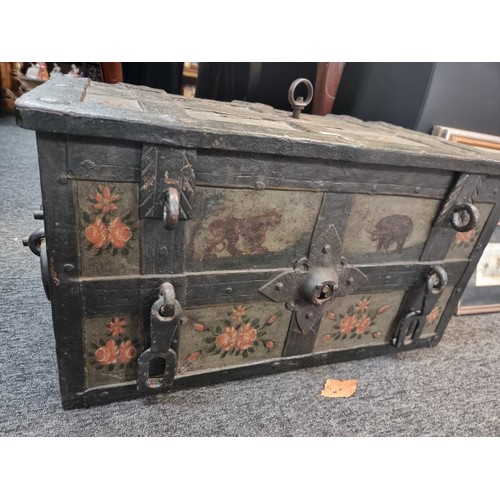 1070 - A 16th /17th century Armada chest, possibly Nuremberg, with floral painted decoration, 70cm wide.... 