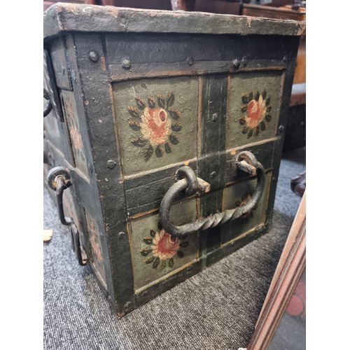 1070 - A 16th /17th century Armada chest, possibly Nuremberg, with floral painted decoration, 70cm wide.... 