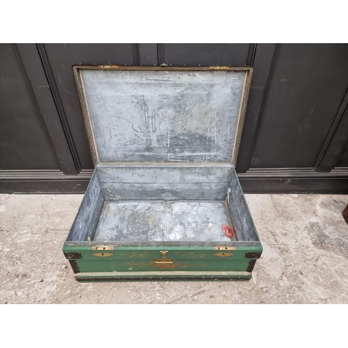 1024 - A green chinoiserie trunk, labelled 'The Marshall Improved Air & Water-Tight Chest',...1917'', 9... 