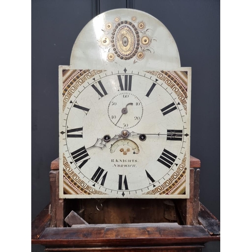 1033 - A 19th century oak eight day longcase clock, the 12in arched painted dial inscribed 'R Knights, Norw... 