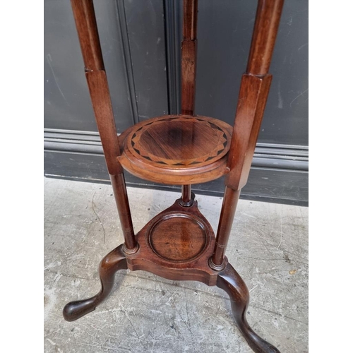 1045 - A mahogany and inlaid tripod table, 49.5cm wide, (alterations).