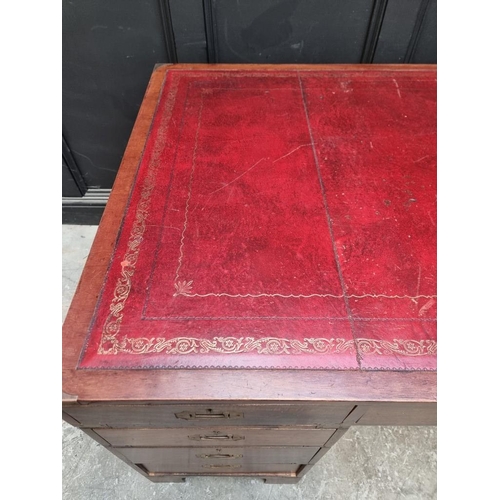 1085 - A large mahogany and brass bound pedestal desk, with countersunk handles, 152.5cm wide. &n... 