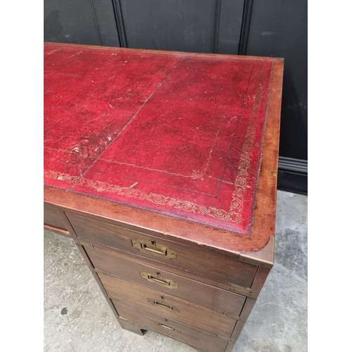 1085 - A large mahogany and brass bound pedestal desk, with countersunk handles, 152.5cm wide. &n... 