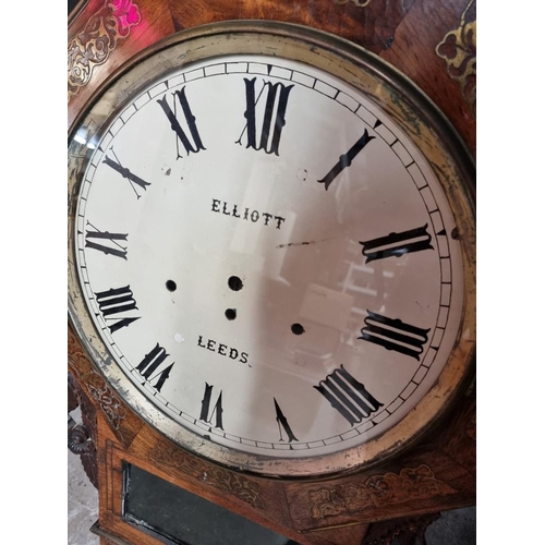 1091 - An antique Elliott triple fusee drop dial clock, striking on eight bells, in a rosewood and brass ca... 