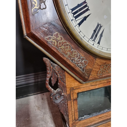 1091 - An antique Elliott triple fusee drop dial clock, striking on eight bells, in a rosewood and brass ca... 