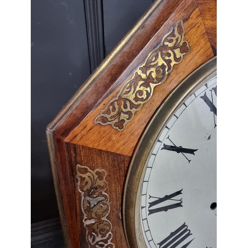 1091 - An antique Elliott triple fusee drop dial clock, striking on eight bells, in a rosewood and brass ca... 