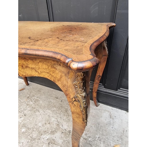 1116 - A good late 19th century, Louis XV style, burr walnut and crossbanded serpentine card table, with gi... 