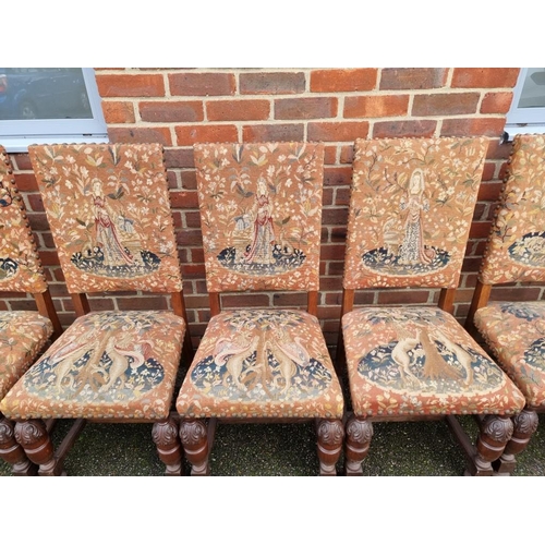 1117 - A set of eight 17th century style carved oak and tapestry upholstered dining chairs.... 