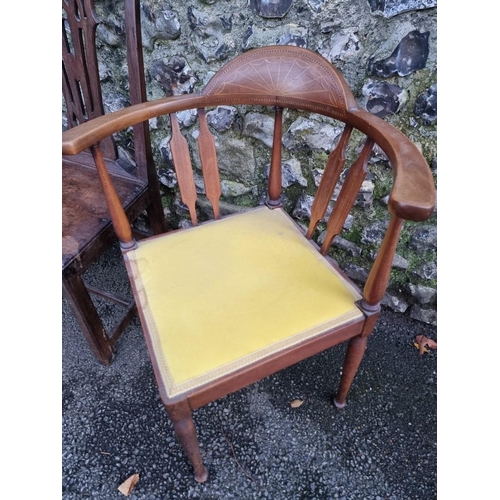 1131 - An 18th century oak dining chair; together with a circa 1900 carved mahogany hall chair; and an... 