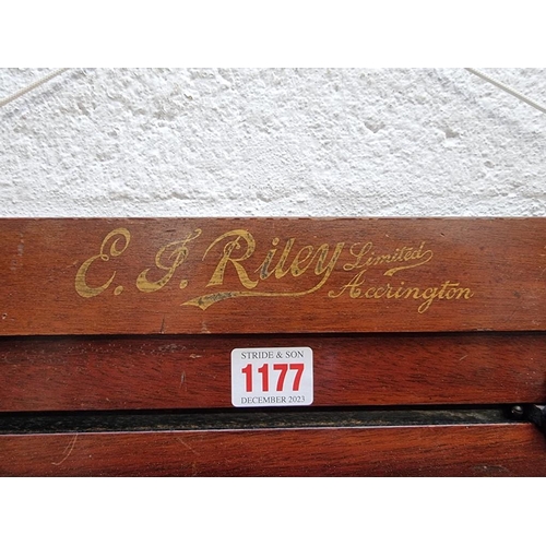 1177 - An early 20th century mahogany billiards scoreboard, by E J Riley, 61.5cm wide.