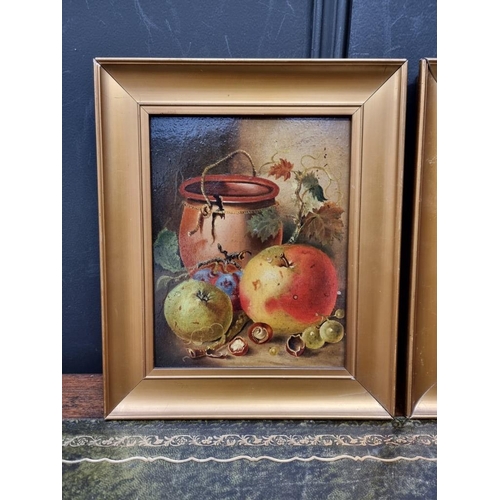 1179 - British school, 19th century, still lifes, a pair, oil on board, 22.5 x 17cm. (2)