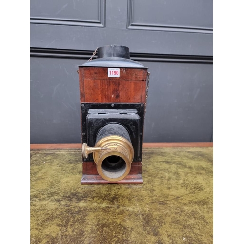 1190 - An antique mahogany magic lantern, 41cm high. 