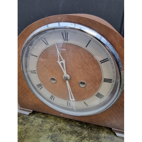 1201 - Two oak mantel clocks, largest 37.5cm high, each with pendulum. 