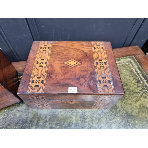 1205 - An early 19th century mahogany tea caddy, with bone escutcheon, 31.5cm wide; together with another V... 