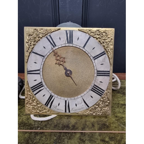 1212 - An 18th century brass 10in 30 hour longcase clock dial and movement, the silvered chapter ring inscr... 