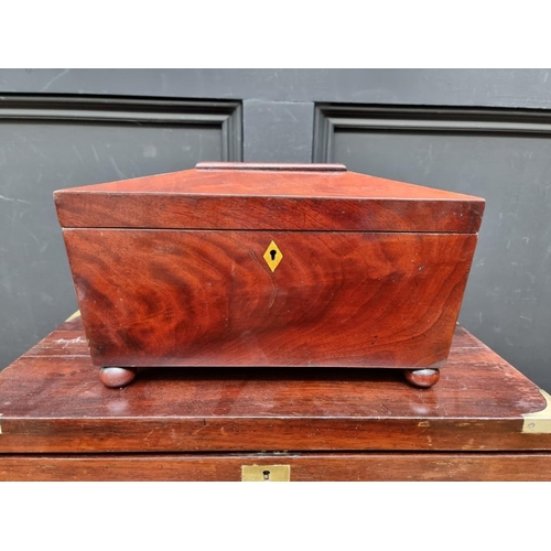 1223 - A group of four antique mahogany boxes and caddies, largest 51cm wide. 