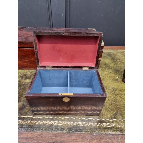 1223 - A group of four antique mahogany boxes and caddies, largest 51cm wide. 