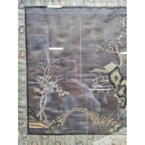 1443 - A Chinese embroidered silk panel, 47 x 72cm.