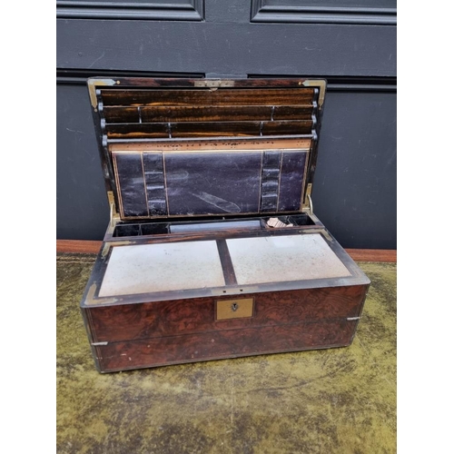 1038 - A good Victorian figured walnut and brass bound writing box, with coromandel interior, 45.5cm wide, ... 