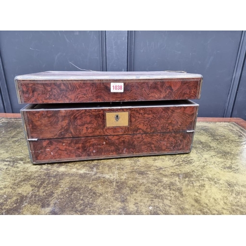 1038 - A good Victorian figured walnut and brass bound writing box, with coromandel interior, 45.5cm wide, ... 