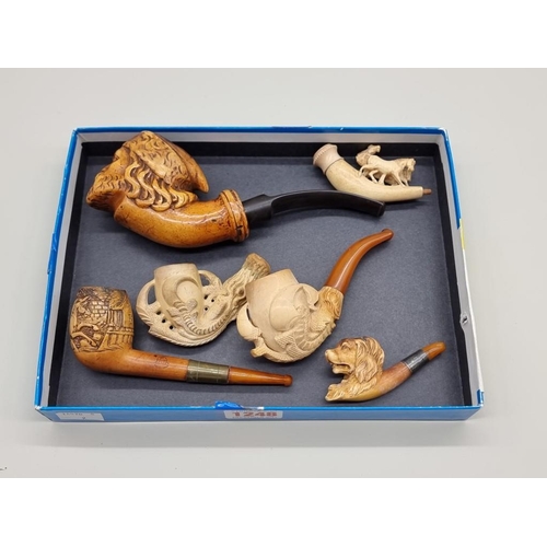 1248 - Six antique carved meerschaum novelty pipes. (6)