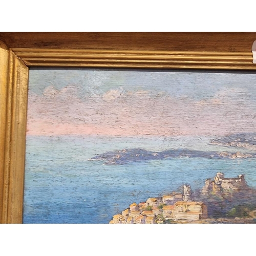 1293 - Adolphe Milcent, 'The Bay of Naples', signed, oil on canvas, 26 x 45cm.