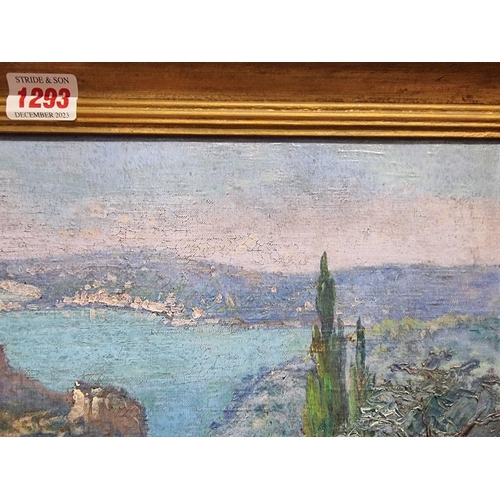 1293 - Adolphe Milcent, 'The Bay of Naples', signed, oil on canvas, 26 x 45cm.