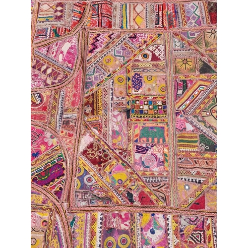 1302 - An antique Indian patchwork panel, possibly Rajistan, 160 x 114cm. 