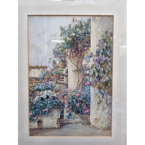 1330 - Ernest Arthur Rowe, 'Garden scene with pillars and flowers, Capri, Italy', signed, labelled verso, w... 