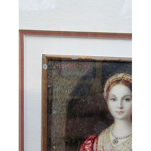 1331 - E Melocchi after Angelo Bronzino, portrait miniature of Lucrezia Panciatichi, signed, on ivory, 10.5... 