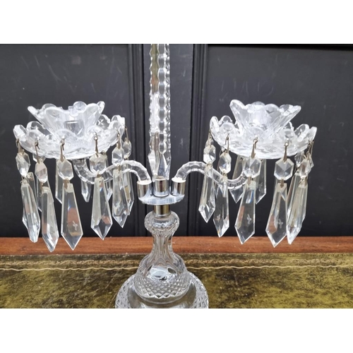 1336 - A Waterford cut glass candelabrum form table lamp, 51cm high, (not wired, incomplete).... 