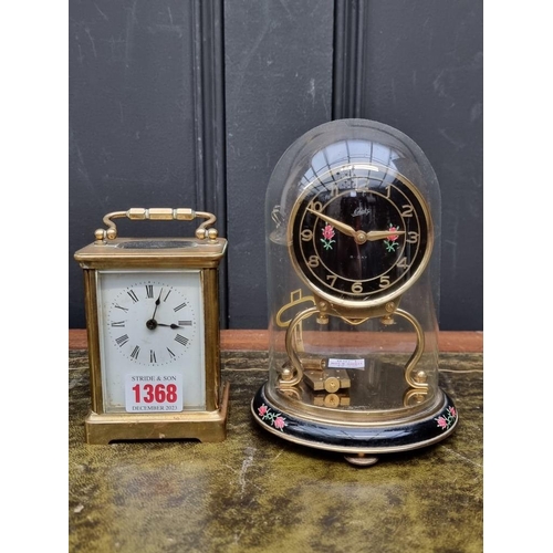 1368 - A small brass carriage timepiece, height including handle 14cm; together with a vintage Sc... 