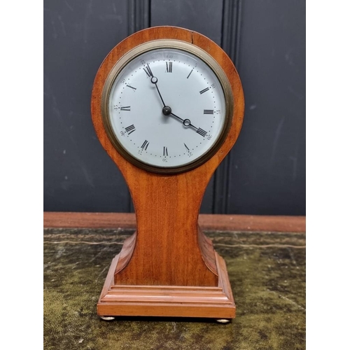 1403 - Two Edwardian mantel clocks, comprising: a satinwood balloon timepiece, 23.5cm high; and another mah... 