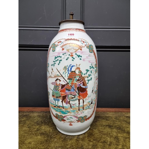 1409 - A large Japanese vase form table lamp, signed to base, total height 54cm.