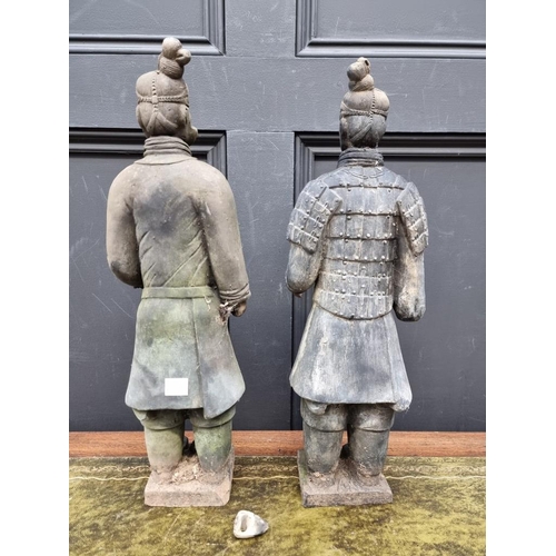 1429 - Two Chinese Qin dynasty style terracotta figures, largest 48cm high. 