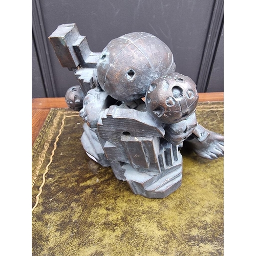 1434 - After Eduardo Paolozzi, 'Maquette for Great Ormand Street', patinated bronze, 26cm high, (lacking wo... 