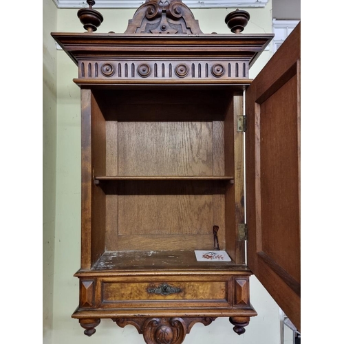 1090 - A late 19th century Italian walnut and marquetry hanging cupboard, incorporating ivory, 89cm high x ... 