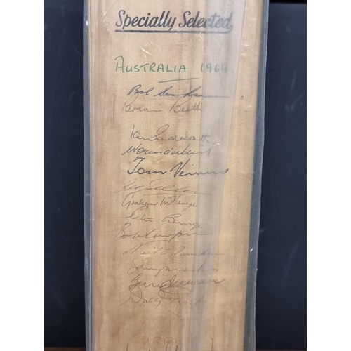 1441 - Cricket: an autographed cricket bat, circa 1964, inscribed with signatures from Australia, Surrey, K... 