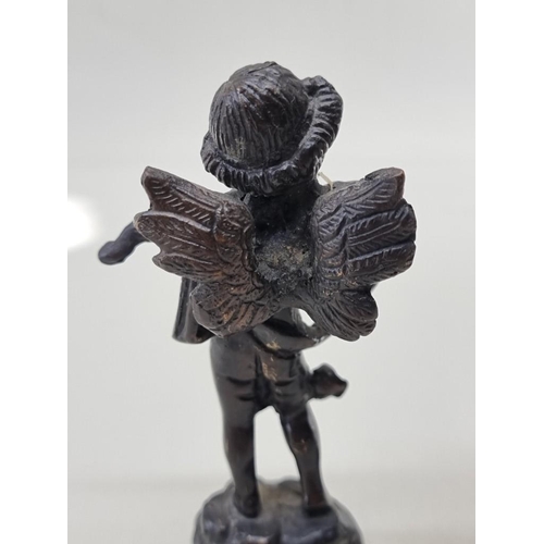 1529 - A small pair of bronze cherub musicians, 14.5cm high. (2)