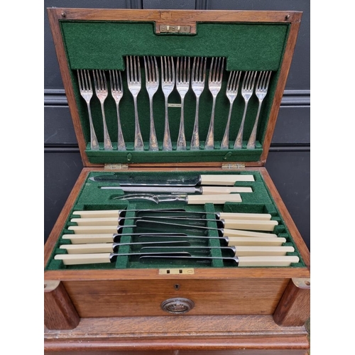 1227 - A canteen of electroplated cutlery, for six, in oak chest, 41.5cm wide; together with another mahoga... 