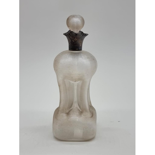 1448 - A ribbed clear glass and silver mounted glug glug decanter and stopper, 24cm high. ... 