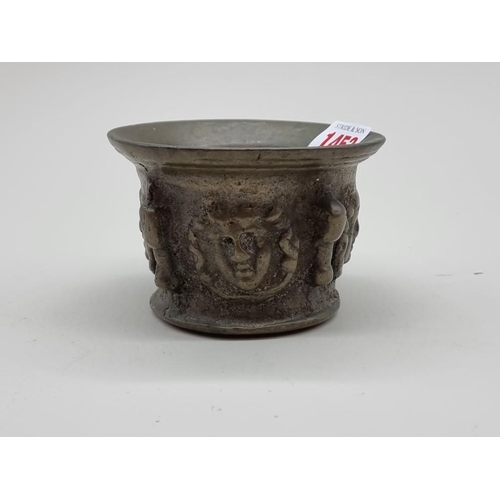 1453 - An antique bronze mortar, possibly 16th century, 7.4cm high x 11cm diameter. 