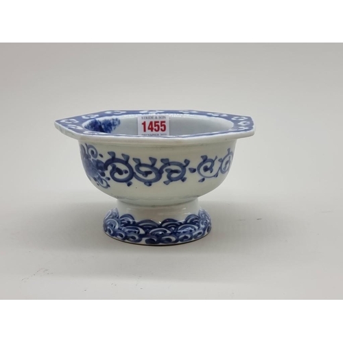 1455 - A Japanese blue and white hexagonal stem bowl, 17cm wide.