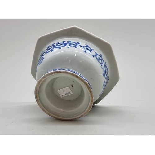 1455 - A Japanese blue and white hexagonal stem bowl, 17cm wide.