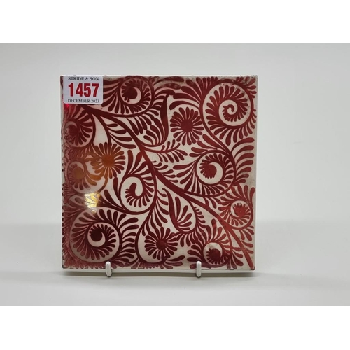 1457 - A William De Morgan red lustre tile, by 'Architectural Pottery Co, Poole, Dorset', 15.5cm square.&nb... 