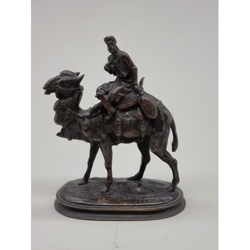 1466 - Alphonse Alexandre Arson, a figure on a camel, bronze, 12cm high; together with a bronze relief plaq... 