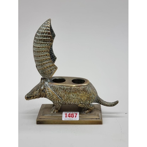 1467 - A brass Armadillo inkwell, with hinged back, 18cm long.