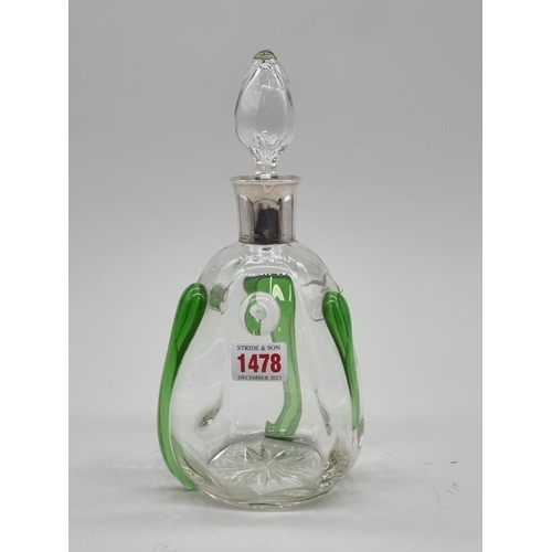 1478 - A silver mounted clear glass decanter and stopper, 26.5cm high, (s.d.). 