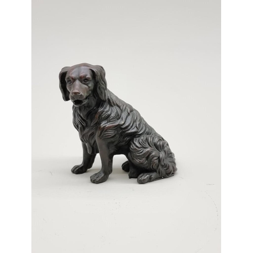 1480 - An unusual antique bronze spaniel, with articulated jaw, 11cm high.