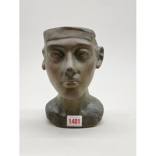 1481 - A solid bronze bust of Nefertiti, by Gibbons Foundry, 21cm high.